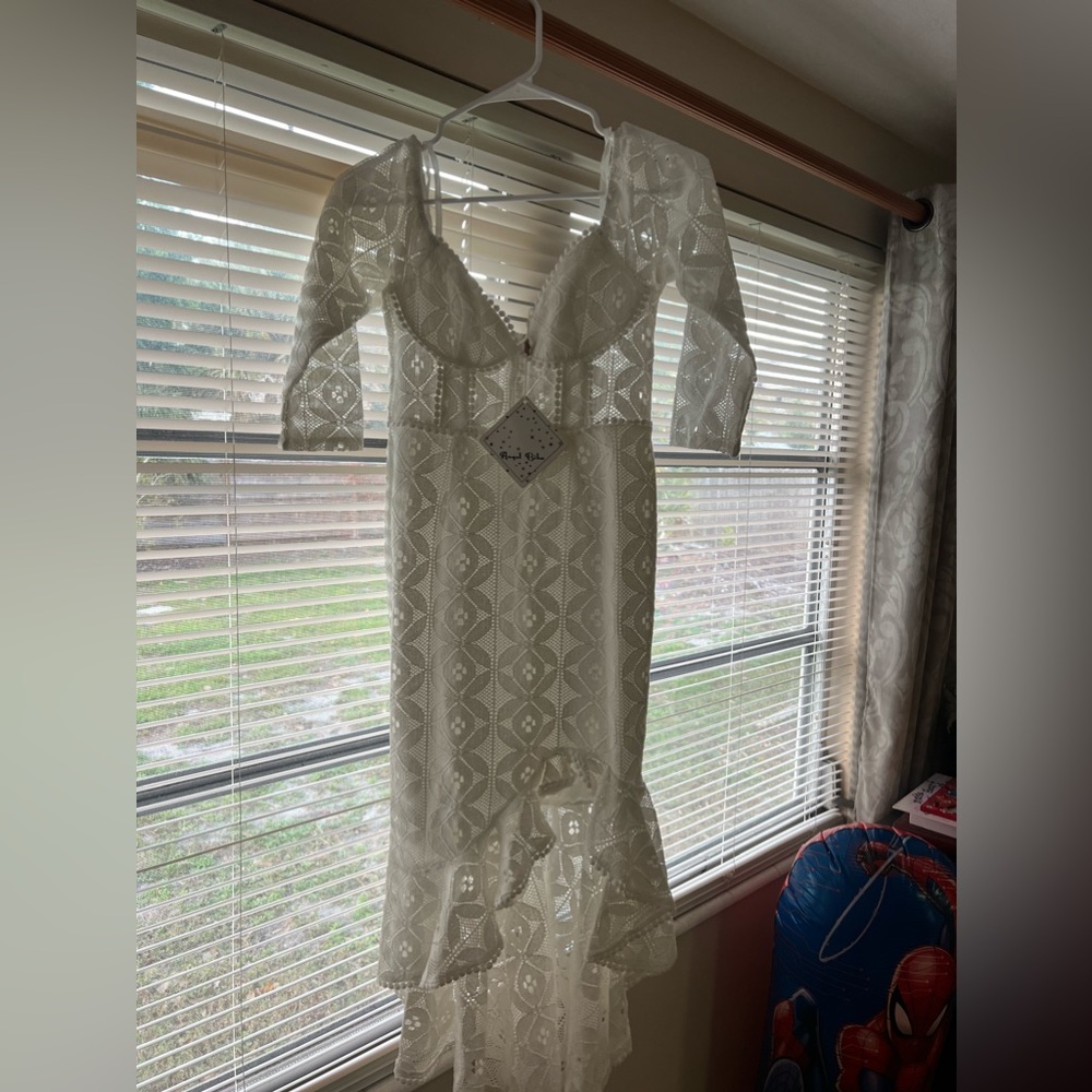 High low white lace dress
